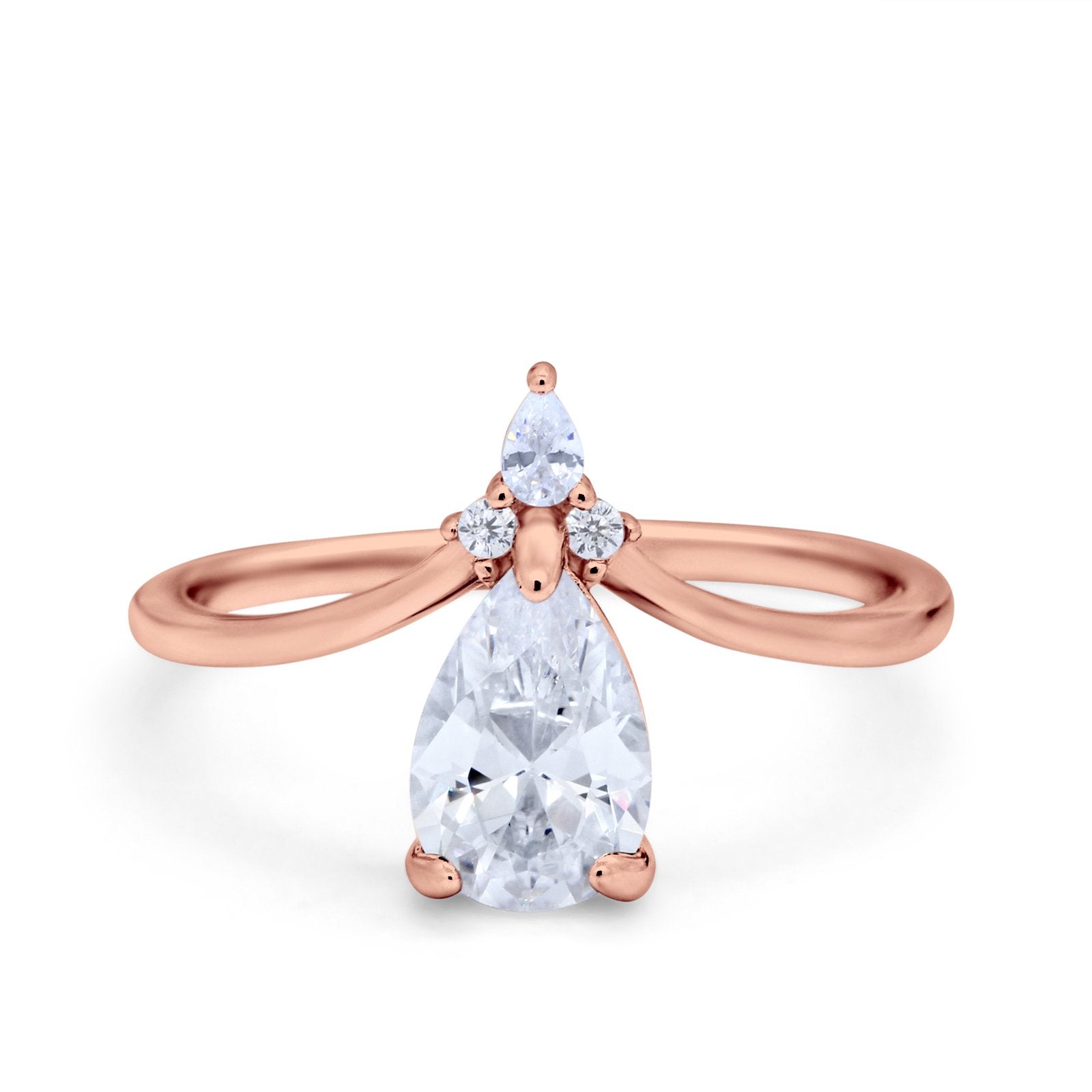 Pear Midi V Ring Wedding Ring Simulated Cubic Zirconia 925 Sterling Silver