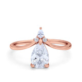 Pear Midi V Ring Wedding Ring Simulated Cubic Zirconia 925 Sterling Silver