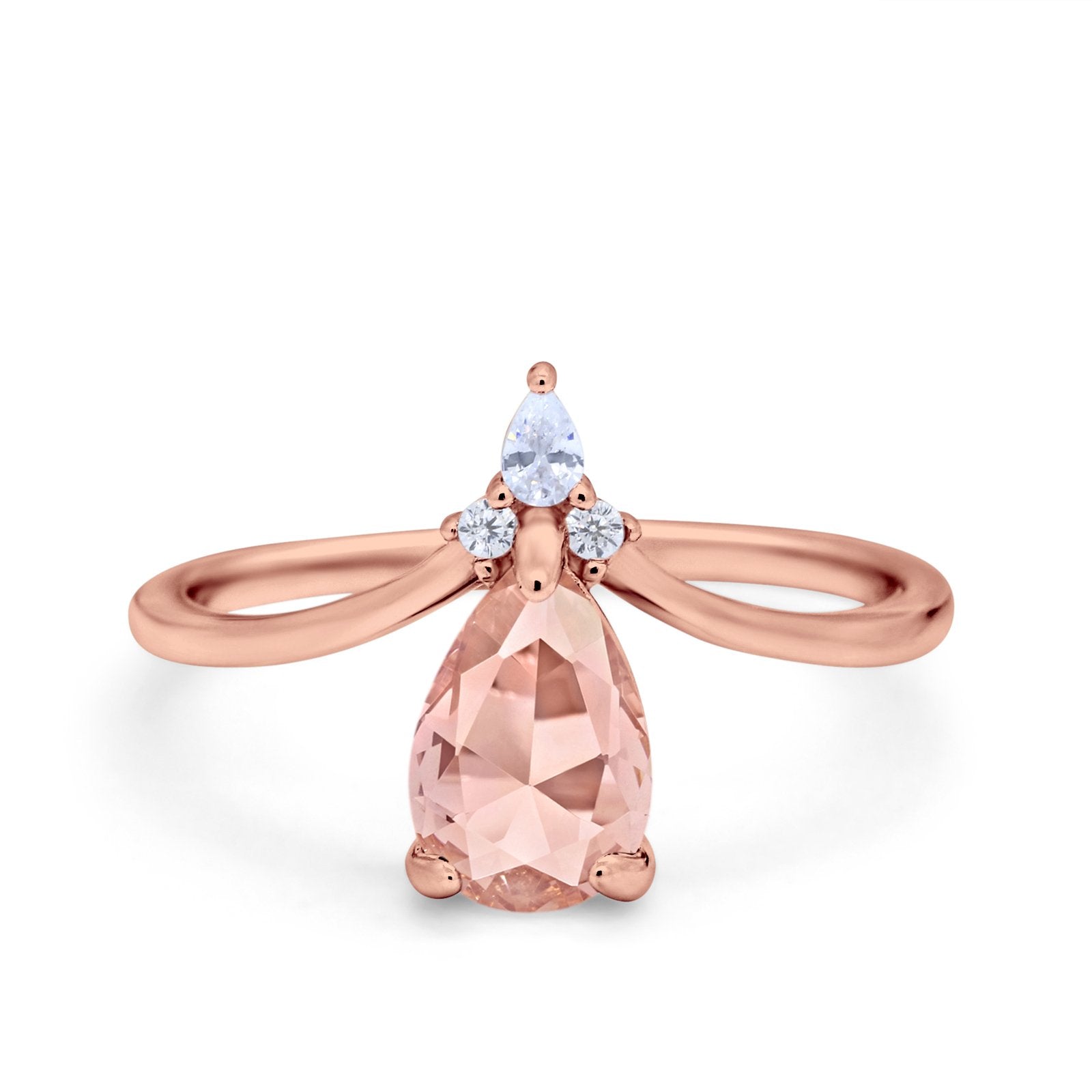 Pear Midi V Ring Wedding Ring Simulated Cubic Zirconia 925 Sterling Silver