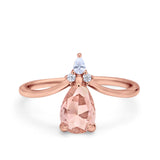 Pear Midi V Ring Wedding Ring Simulated Cubic Zirconia 925 Sterling Silver