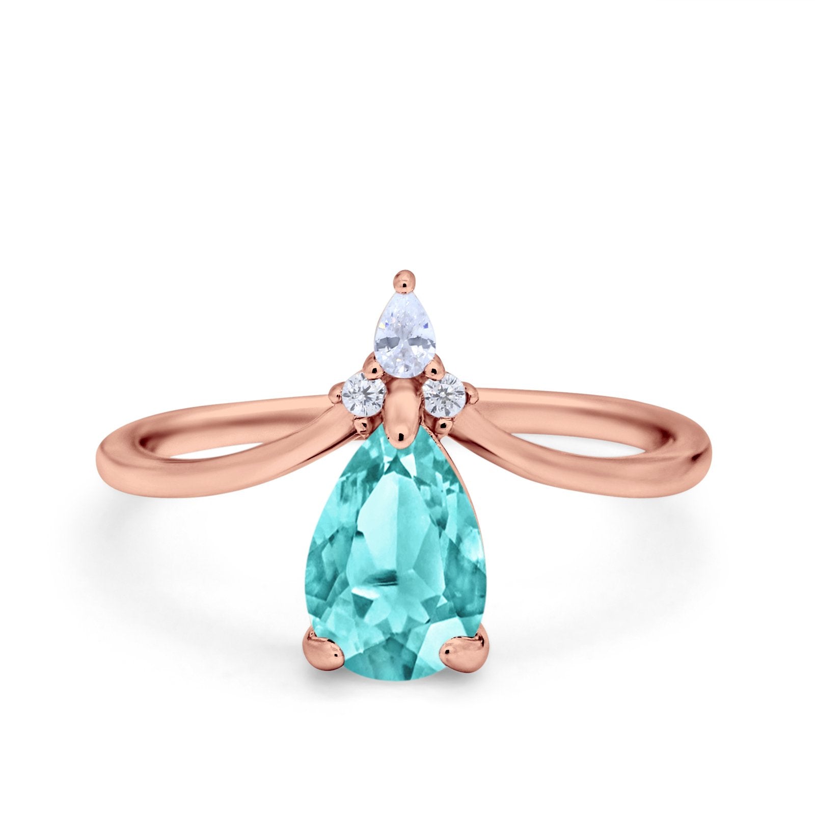 Pear Midi V Ring Wedding Ring Simulated Cubic Zirconia 925 Sterling Silver