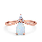 Pear Midi V Ring Wedding Ring Simulated Cubic Zirconia 925 Sterling Silver