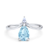 Pear Midi V Ring Wedding Ring Simulated Cubic Zirconia 925 Sterling Silver