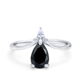 Pear Midi V Ring Wedding Ring Simulated Cubic Zirconia 925 Sterling Silver