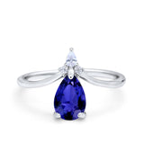 Pear Midi V Ring Wedding Ring Simulated Cubic Zirconia 925 Sterling Silver