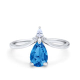 Pear Midi V Ring Wedding Ring Simulated Cubic Zirconia 925 Sterling Silver