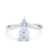 Pear Midi V Ring Wedding Ring Simulated Cubic Zirconia 925 Sterling Silver