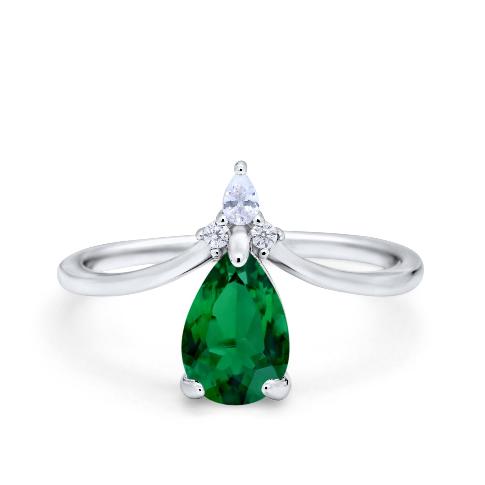 Pear Midi V Ring Wedding Ring Simulated Cubic Zirconia 925 Sterling Silver