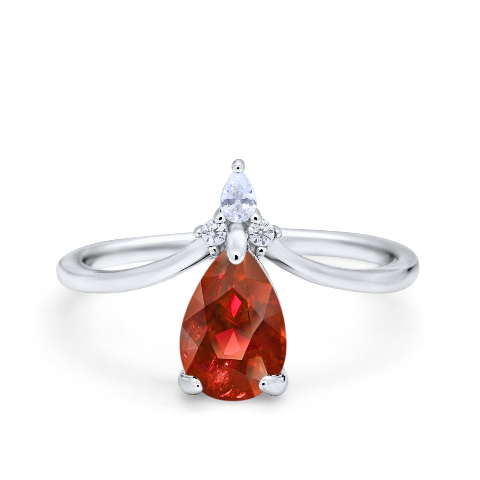 Pear Midi V Ring Wedding Ring Simulated Cubic Zirconia 925 Sterling Silver