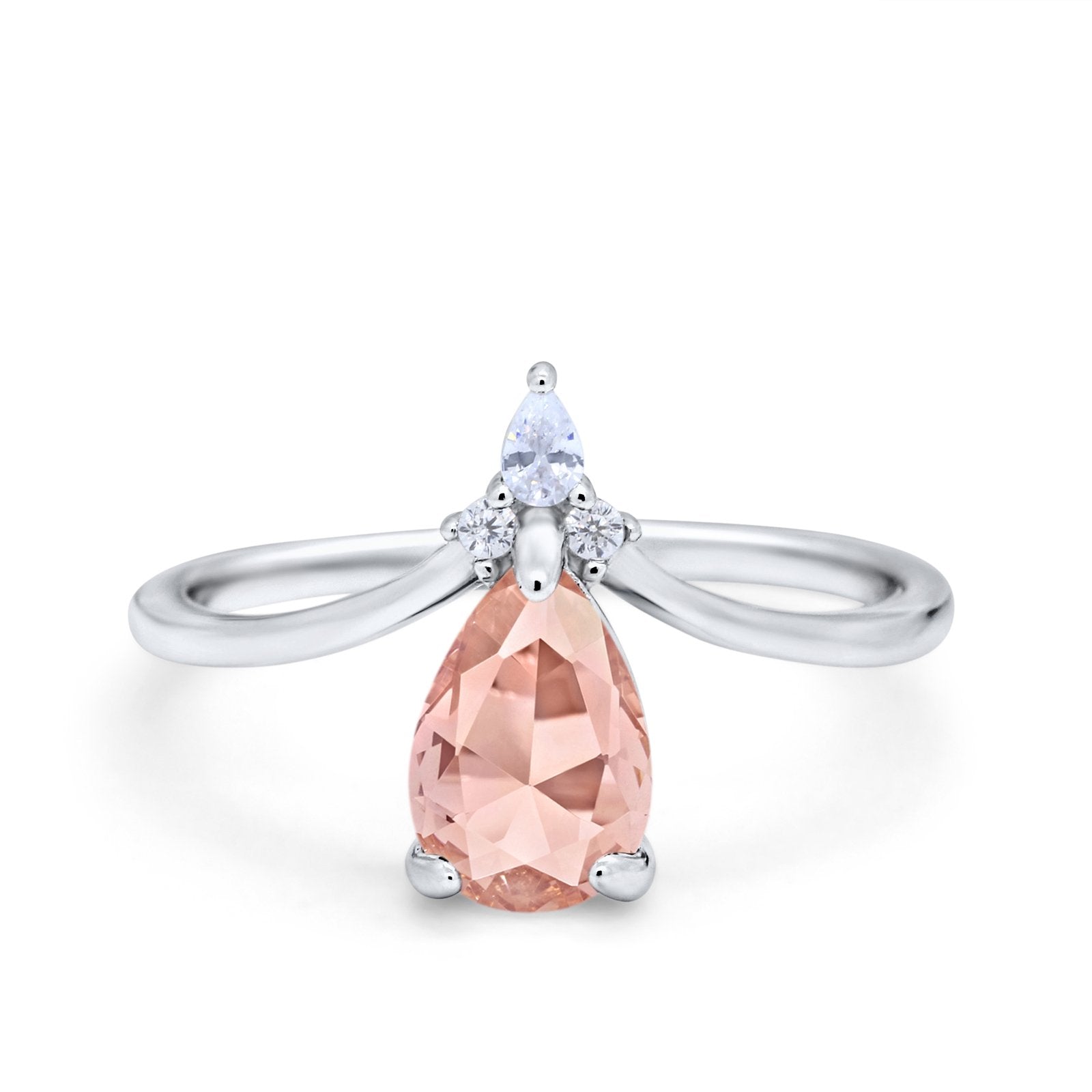 Pear Midi V Ring Wedding Ring Simulated Cubic Zirconia 925 Sterling Silver