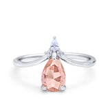 Pear Midi V Ring Wedding Ring Simulated Cubic Zirconia 925 Sterling Silver