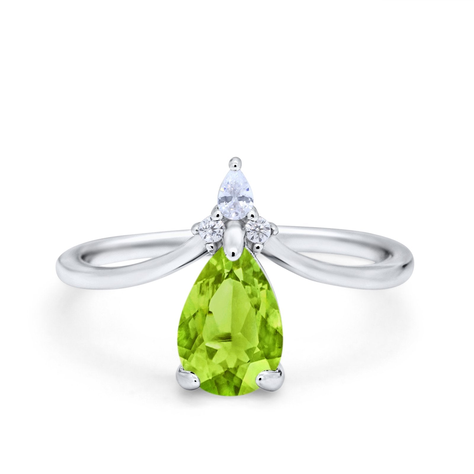 Pear Midi V Ring Wedding Ring Simulated Cubic Zirconia 925 Sterling Silver