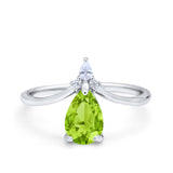 Pear Midi V Ring Wedding Ring Simulated Cubic Zirconia 925 Sterling Silver