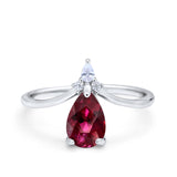 Pear Midi V Ring Wedding Ring Simulated Cubic Zirconia 925 Sterling Silver