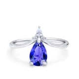 Pear Midi V Ring Wedding Ring Simulated Cubic Zirconia 925 Sterling Silver