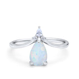 Pear Midi V Ring Wedding Ring Simulated Cubic Zirconia 925 Sterling Silver