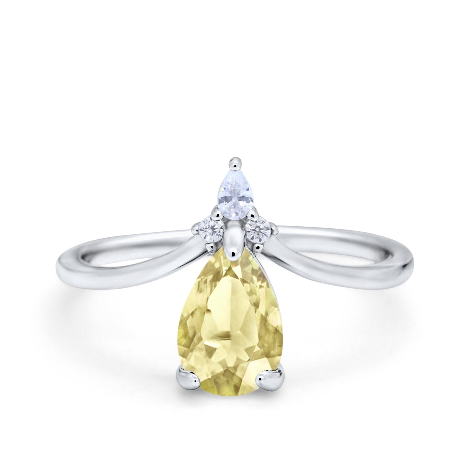 Pear Midi V Ring Wedding Ring Simulated Cubic Zirconia 925 Sterling Silver
