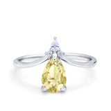 Pear Midi V Ring Wedding Ring Simulated Cubic Zirconia 925 Sterling Silver
