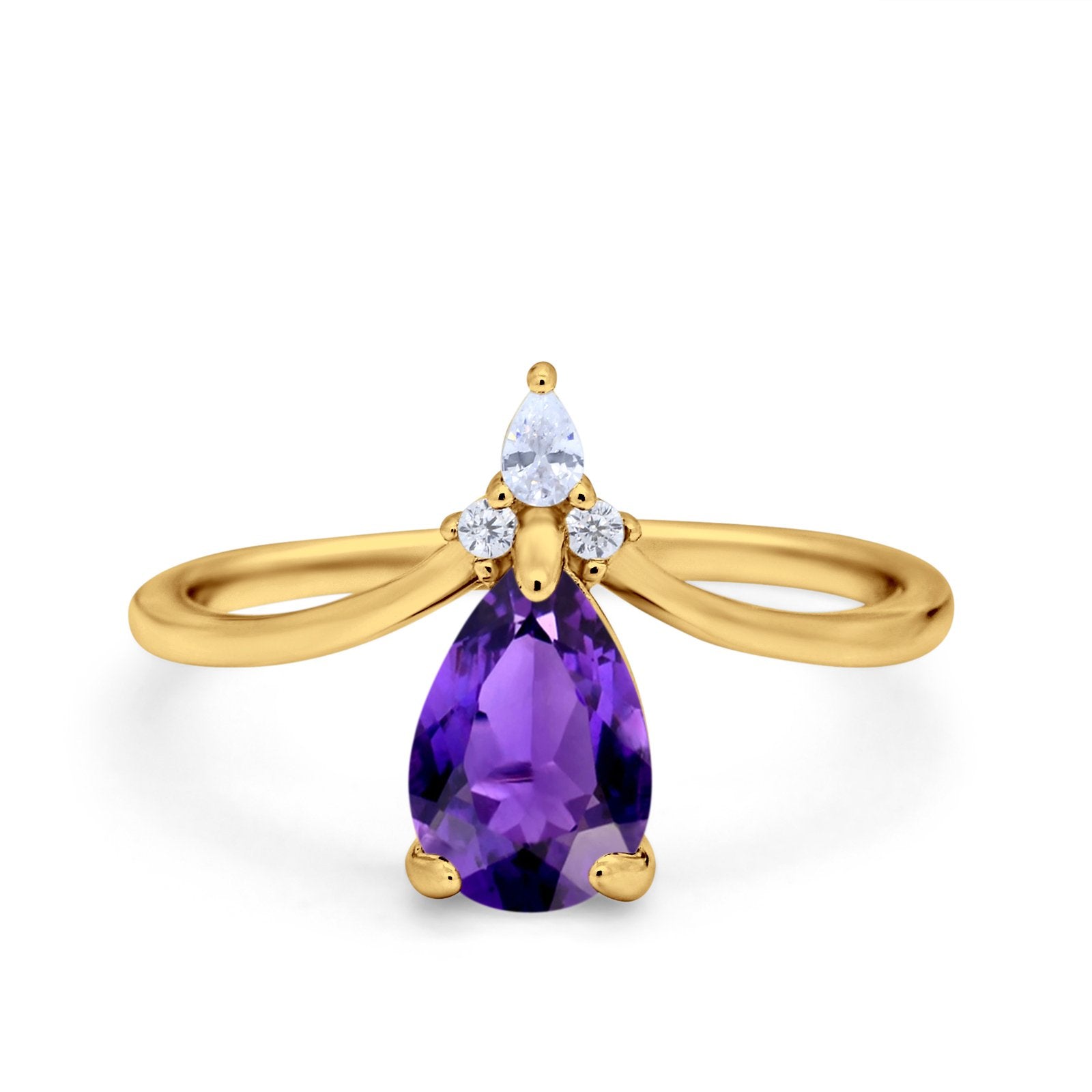 Pear Midi V Ring Wedding Ring Simulated Cubic Zirconia 925 Sterling Silver