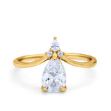 Pear Midi V Ring Wedding Ring Simulated Cubic Zirconia 925 Sterling Silver