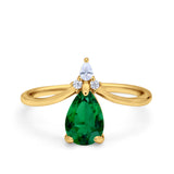 Pear Midi V Ring Wedding Ring Simulated Cubic Zirconia 925 Sterling Silver