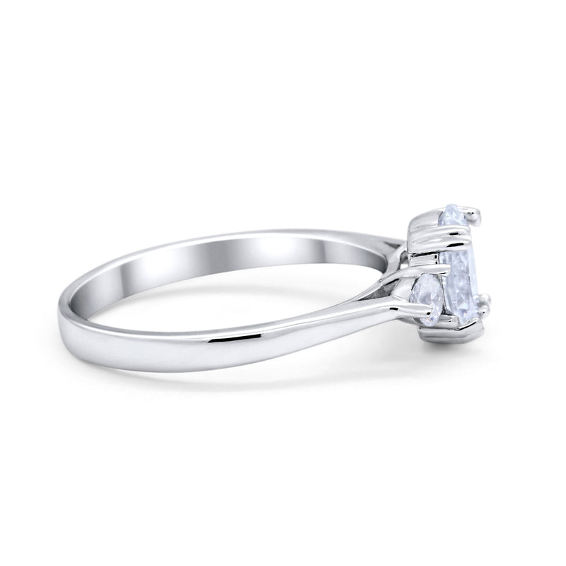 Three Stone Wedding Ring Oval Simulated Cubic Zirconia 925 Sterling Silver