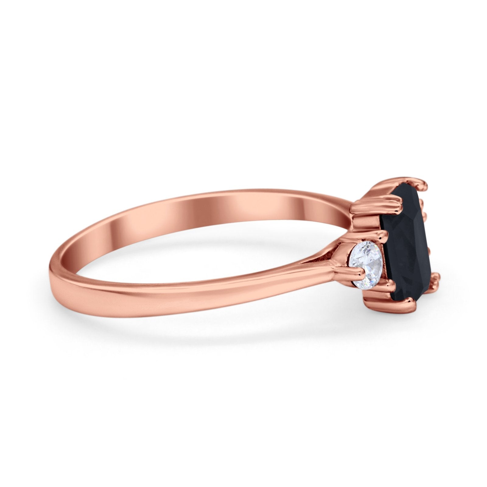 Emerald Cut Wedding Ring Round Simulated Cubic Zirconia 925 Sterling Silver