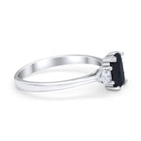 Emerald Cut Wedding Ring Round Simulated Cubic Zirconia 925 Sterling Silver