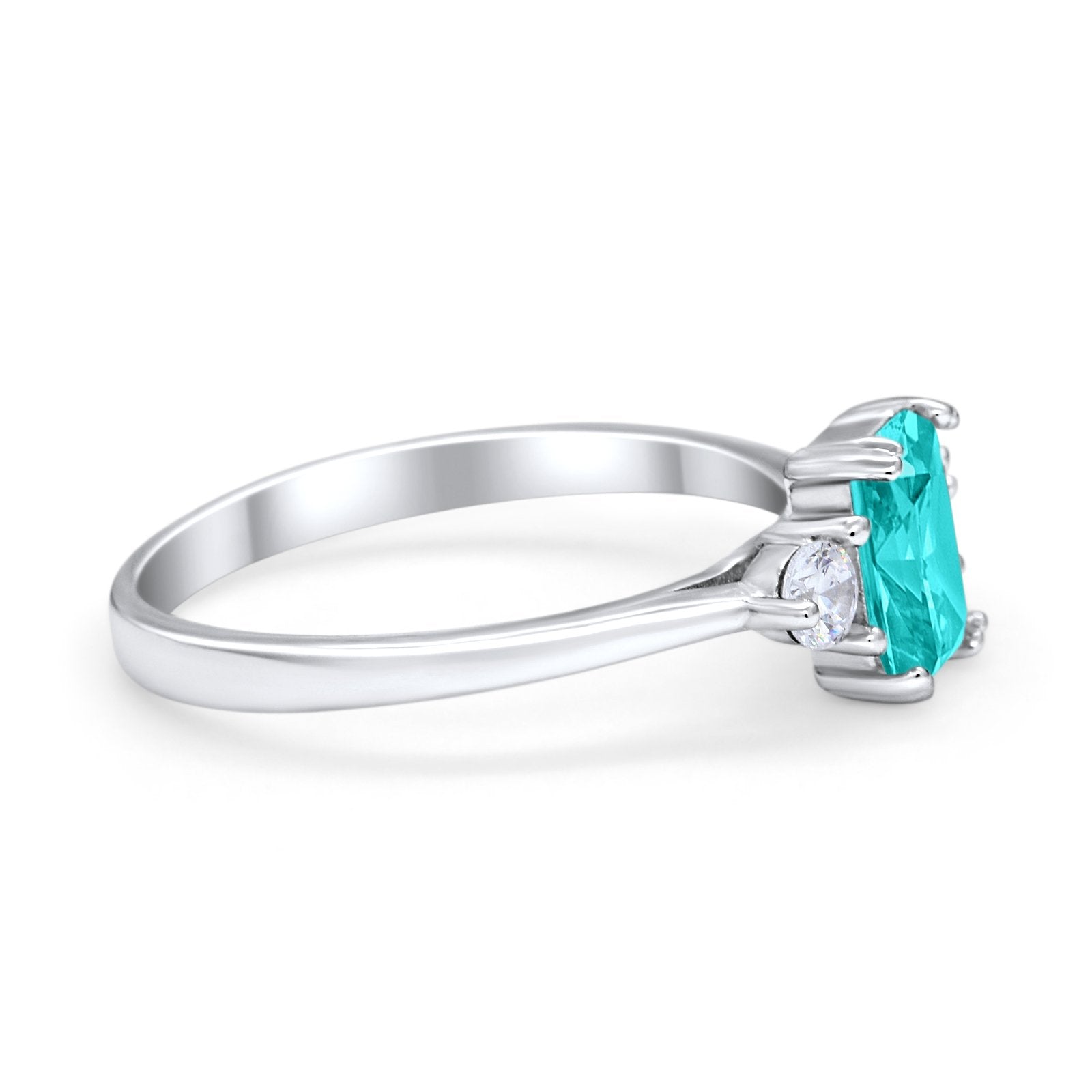 Emerald Cut Wedding Ring Round Simulated Cubic Zirconia 925 Sterling Silver