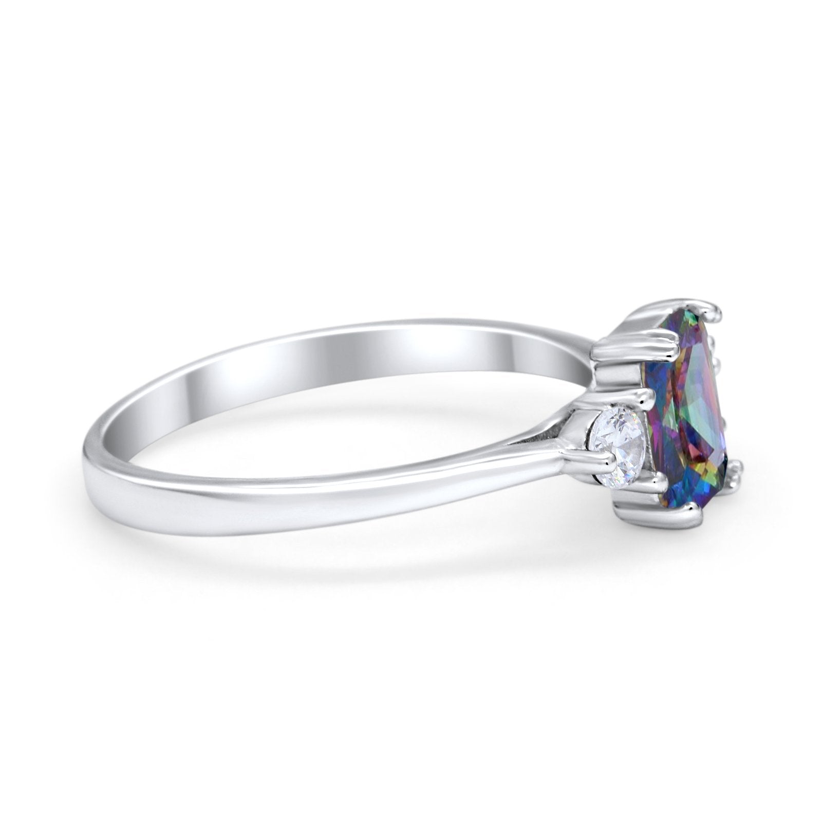 Emerald Cut Wedding Ring Round Simulated Cubic Zirconia 925 Sterling Silver