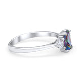 Emerald Cut Wedding Ring Round Simulated Cubic Zirconia 925 Sterling Silver