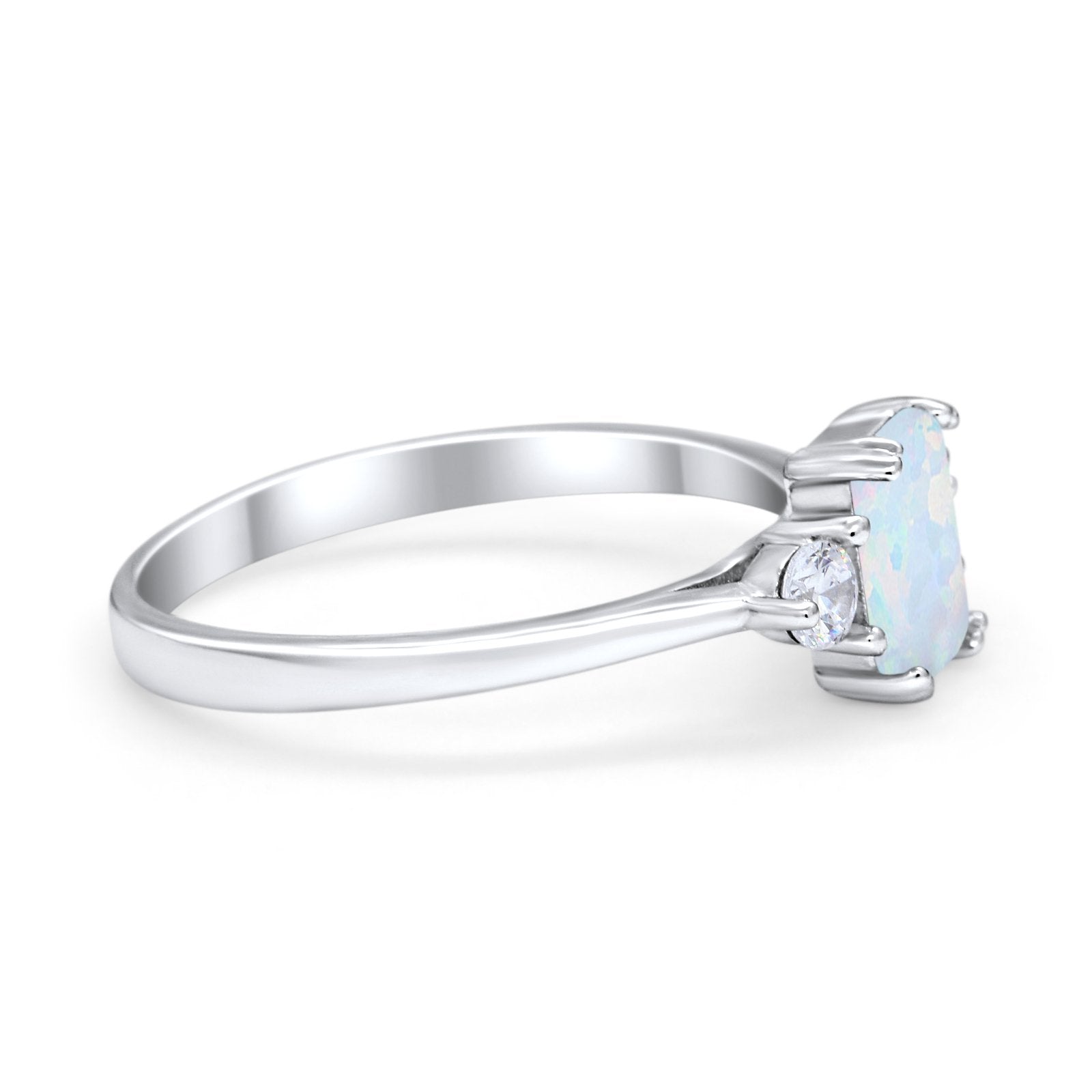 Emerald Cut Wedding Ring Round Simulated Cubic Zirconia 925 Sterling Silver