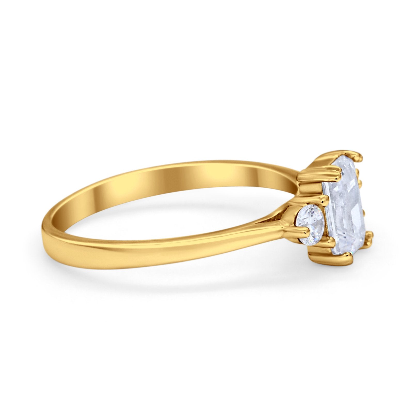 Emerald Cut Wedding Ring Round Simulated Cubic Zirconia 925 Sterling Silver