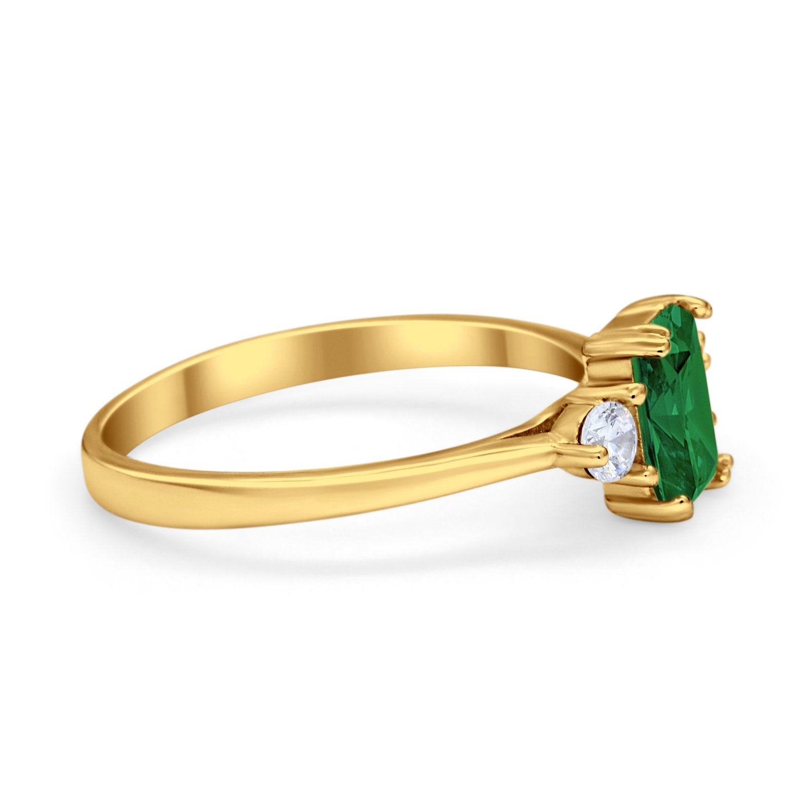 Emerald Cut Wedding Ring Round Simulated Cubic Zirconia 925 Sterling Silver