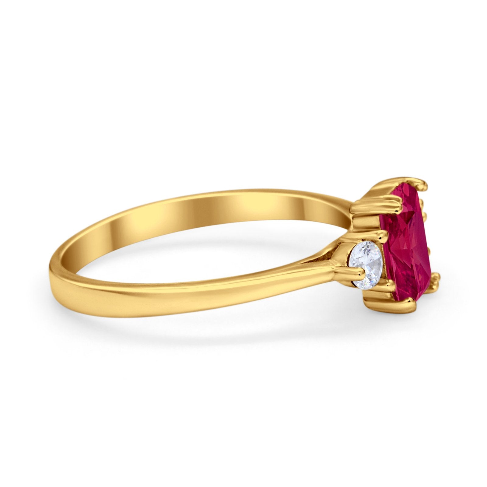 Emerald Cut Wedding Ring Round Simulated Cubic Zirconia 925 Sterling Silver