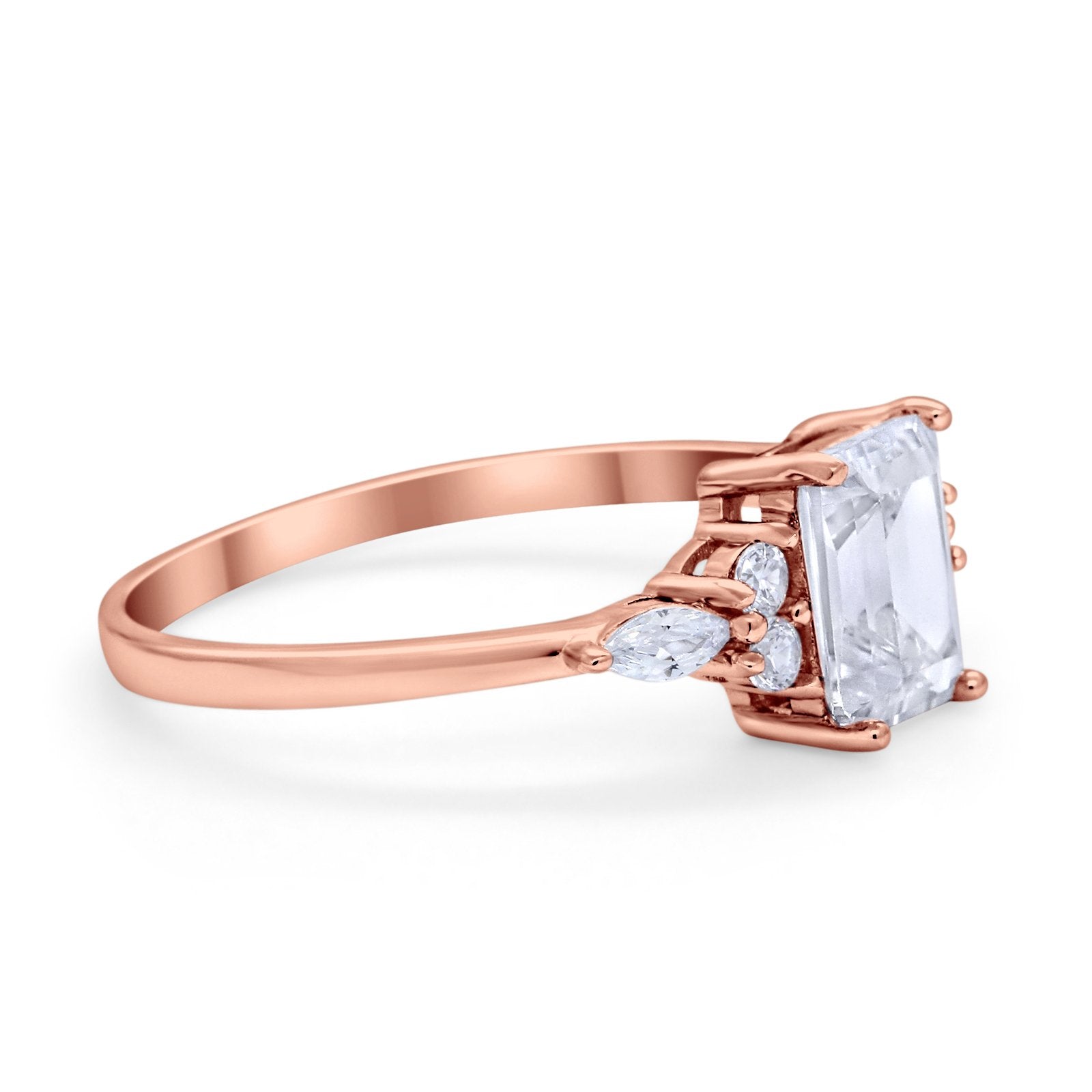 Art Deco Wedding Ring Marquise Simulated Cubic Zirconia 925 Sterling Silver