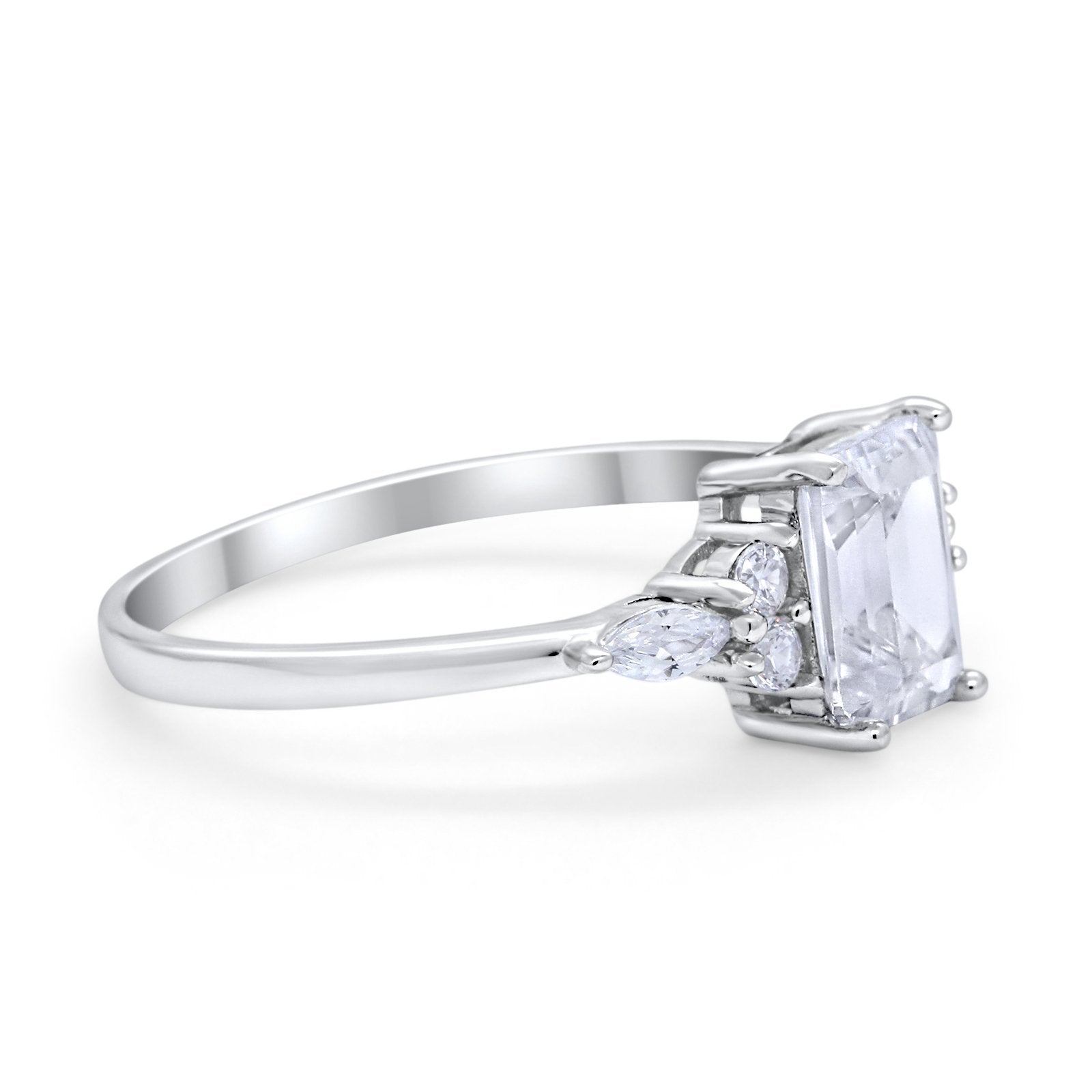 Art Deco Wedding Ring Marquise Simulated Cubic Zirconia 925 Sterling Silver