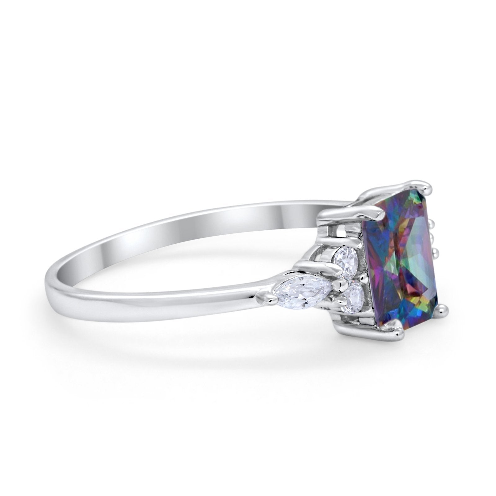 Art Deco Wedding Ring Marquise Simulated Cubic Zirconia 925 Sterling Silver