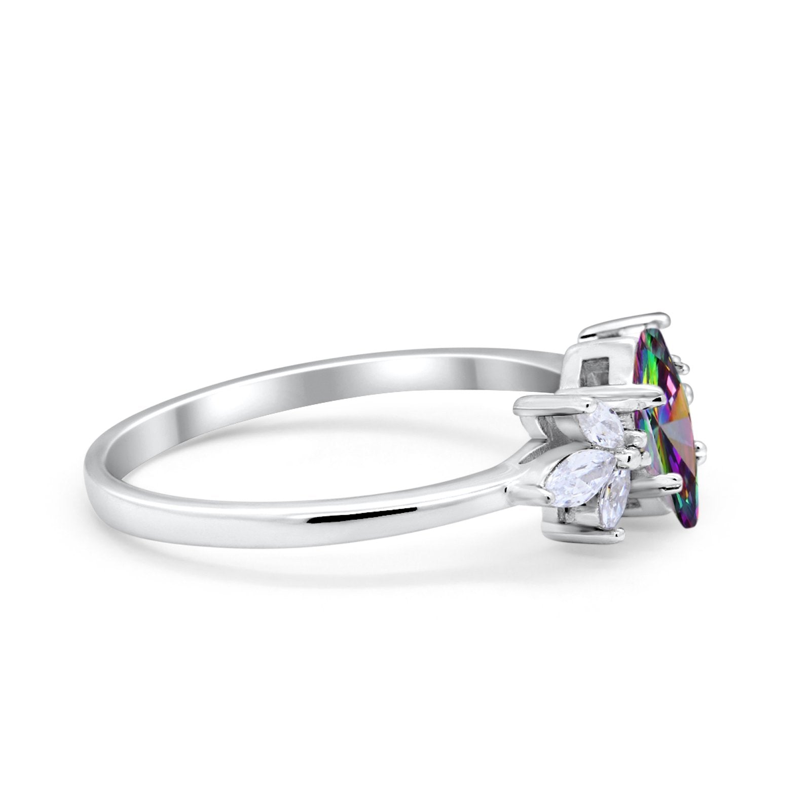 Art Deco Wedding Ring Marquise Simulated Cubic Zirconia 925 Sterling Silver