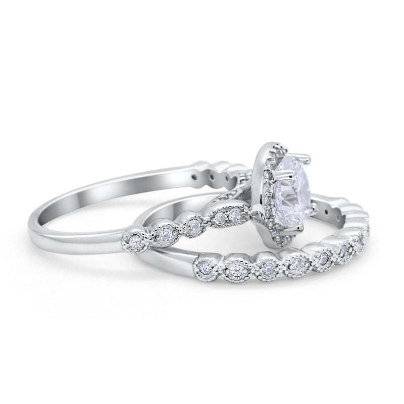 Art Deco Two Piece Wedding Ring Simulated Cubic Zirconia 925 Sterling Silver