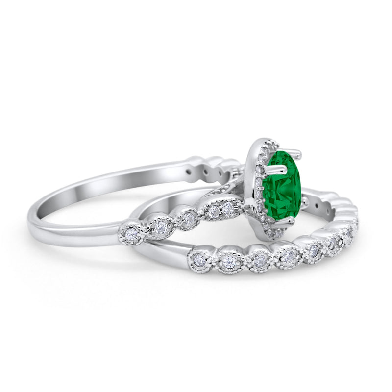 Art Deco Two Piece Wedding Ring Simulated Cubic Zirconia 925 Sterling Silver