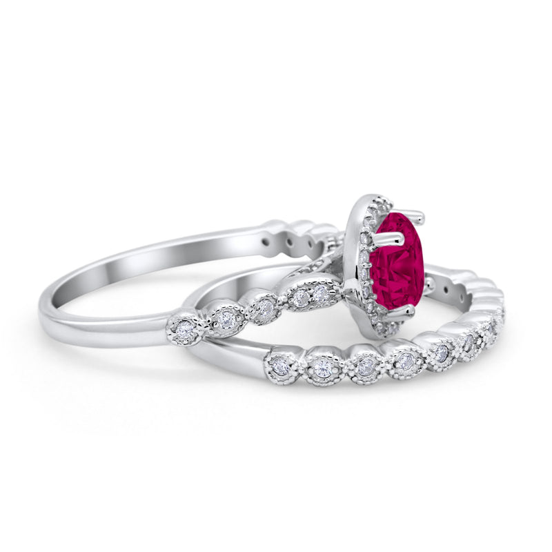 Art Deco Two Piece Wedding Ring Simulated Cubic Zirconia 925 Sterling Silver