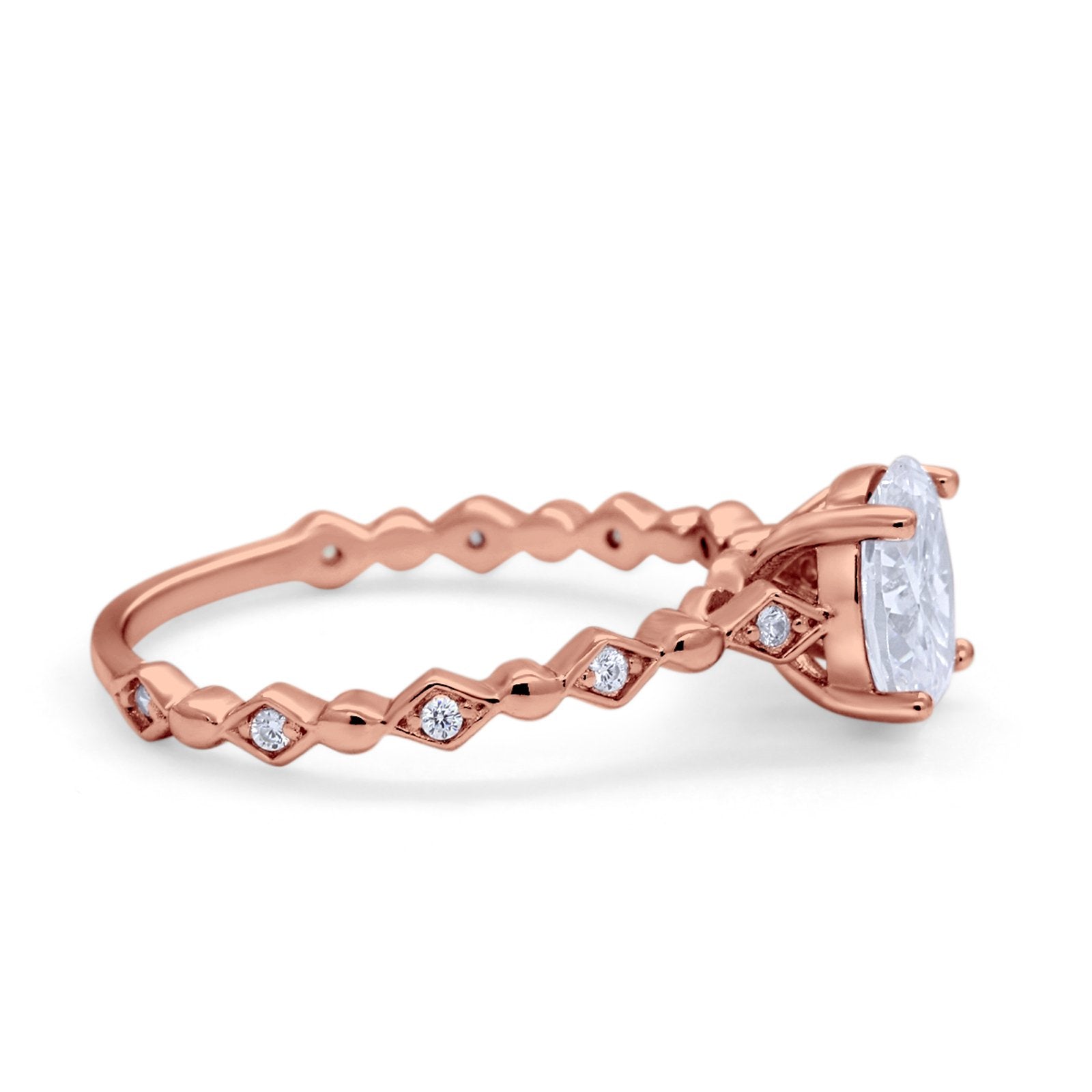 Oval Art Deco Engagement Ring Round Simulated Cubic Zirconia 925 Sterling Silver