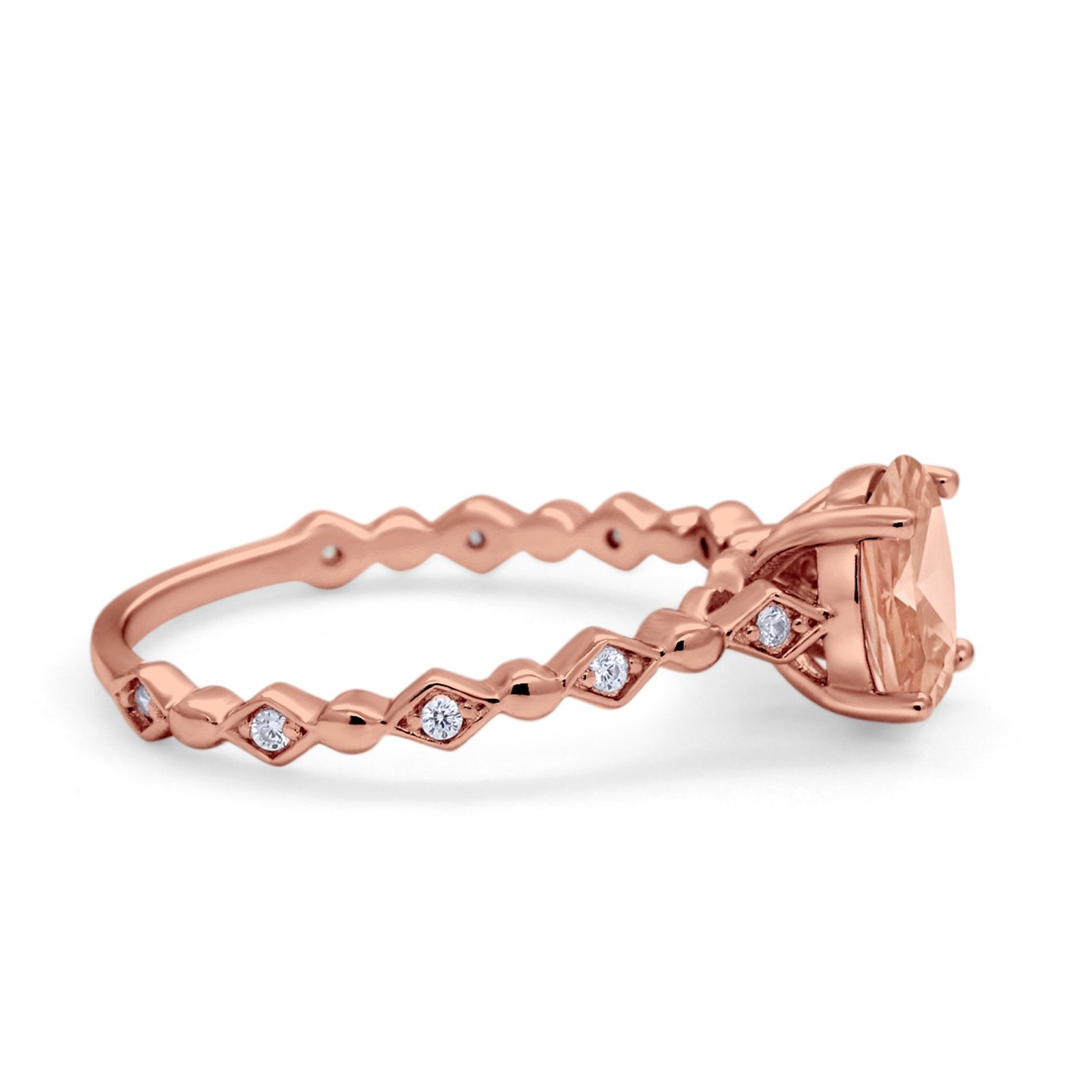 Oval Art Deco Engagement Ring Round Simulated Cubic Zirconia 925 Sterling Silver