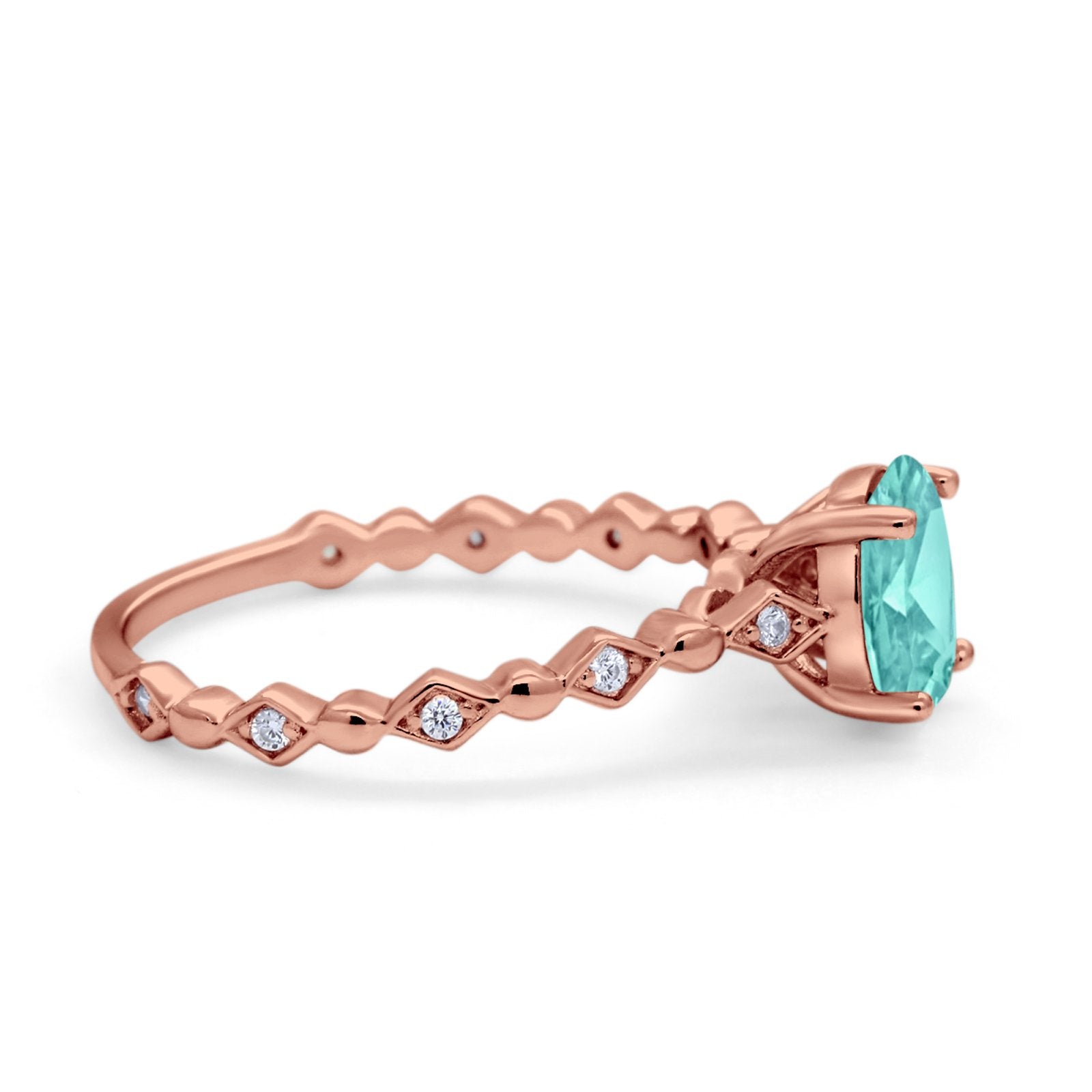 Oval Art Deco Engagement Ring Round Simulated Cubic Zirconia 925 Sterling Silver