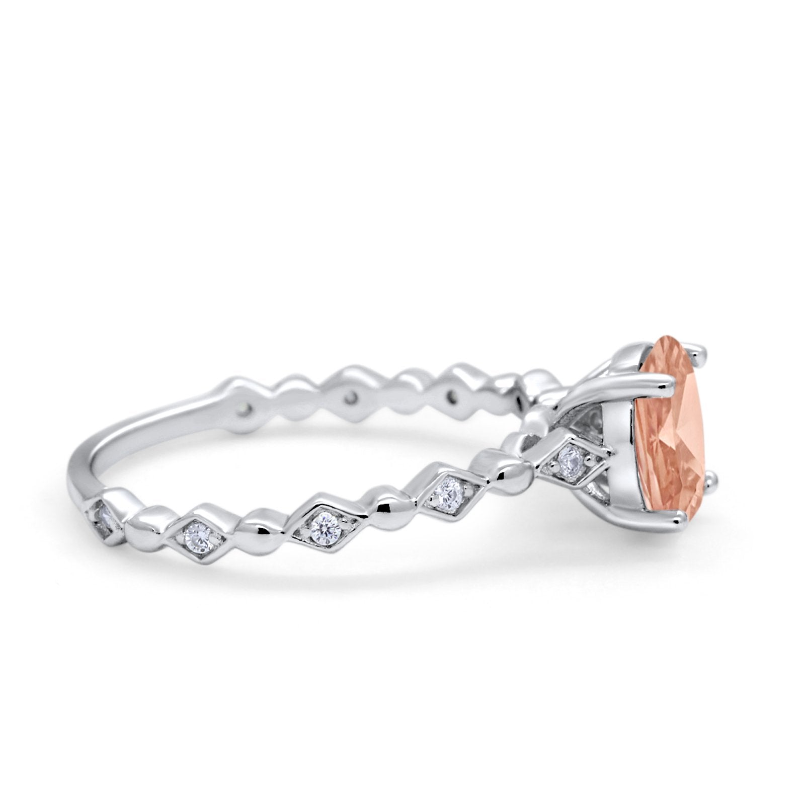 Oval Art Deco Engagement Ring Round Simulated Cubic Zirconia 925 Sterling Silver