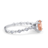 Oval Art Deco Engagement Ring Round Simulated Cubic Zirconia 925 Sterling Silver