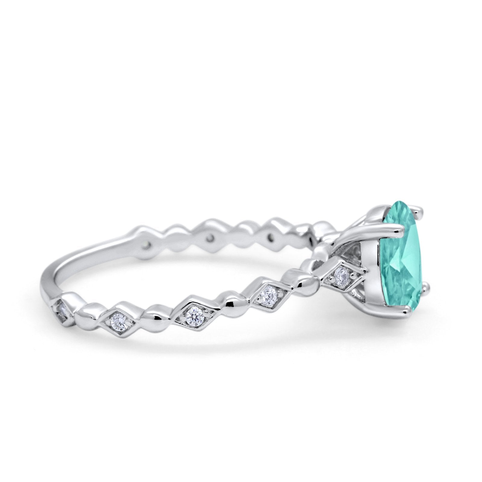 Oval Art Deco Engagement Ring Round Simulated Cubic Zirconia 925 Sterling Silver