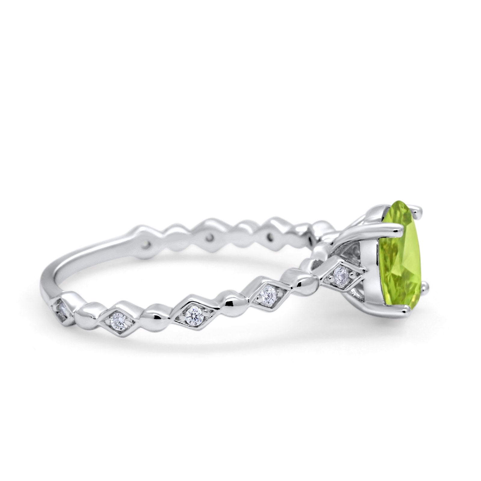 Oval Art Deco Engagement Ring Round Simulated Cubic Zirconia 925 Sterling Silver