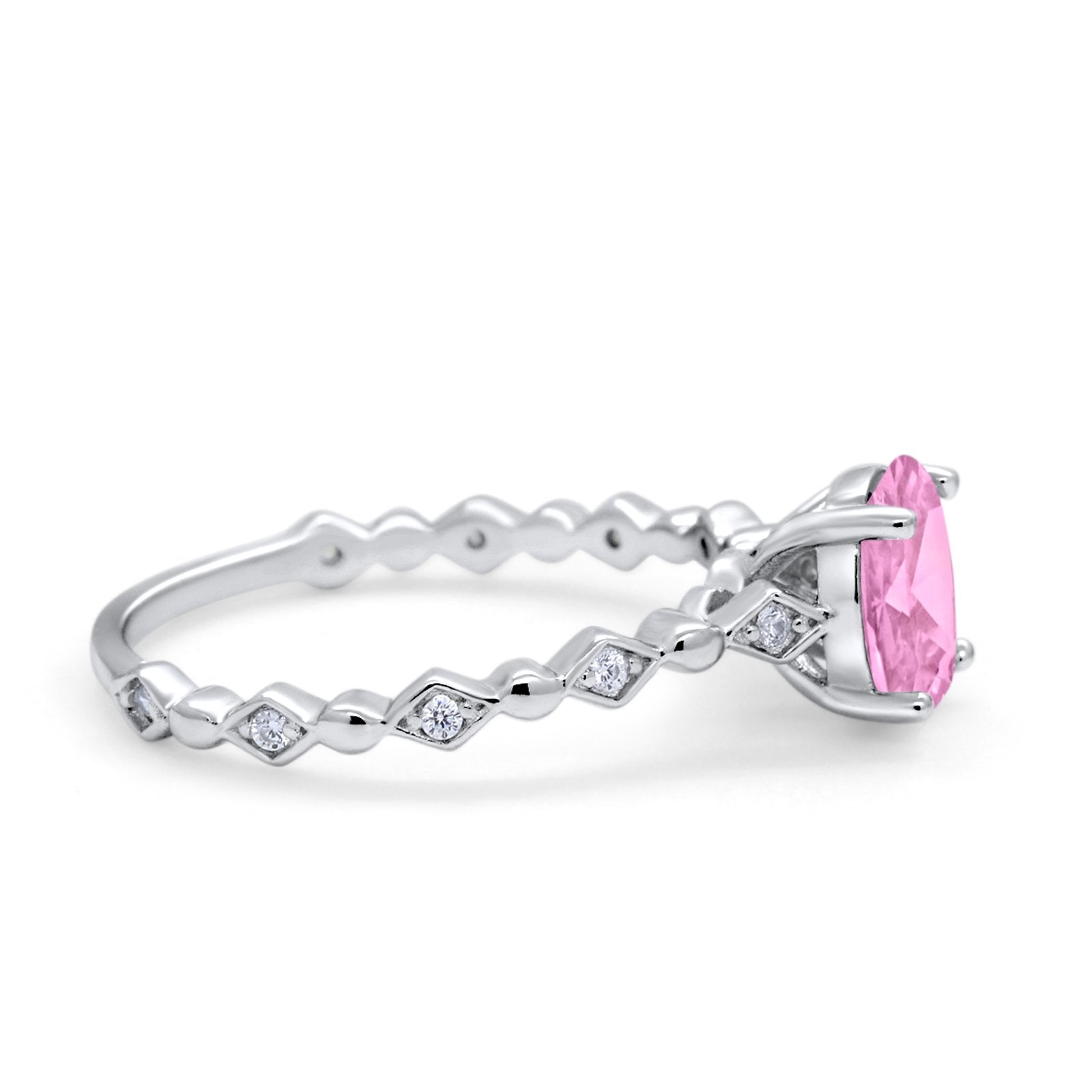 Oval Art Deco Engagement Ring Round Simulated Cubic Zirconia 925 Sterling Silver